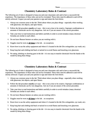 Chemistry Laboratory Rules & Contract