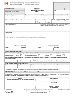 NSERC Research Grant Application Form 101