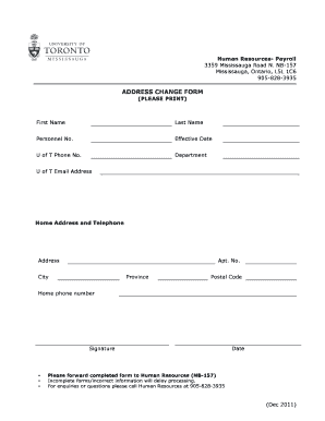 University of Toronto Address Change Form