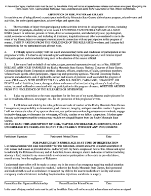 Rocky Mountain State Games Waiver and Release