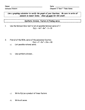 Calculus Honors Chapter 2 Test