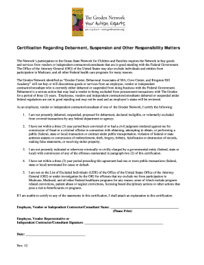 Certification Regarding Debarment Suspension