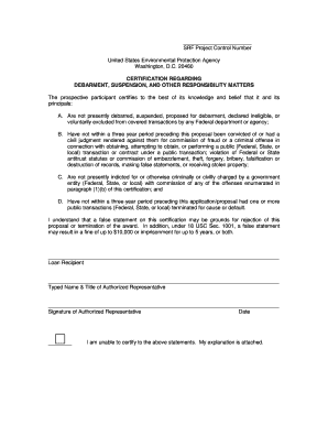 US EPA Debarment Certification Form