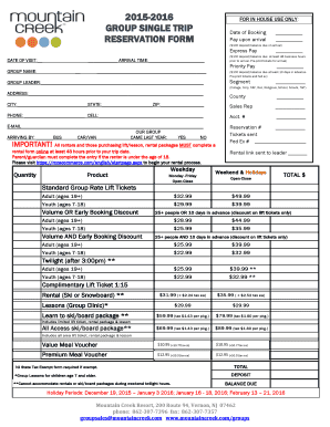 Mountain Creek Group Reservation Form