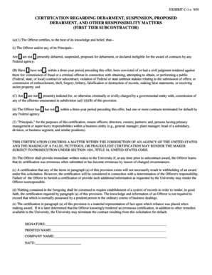 Certification Regarding Debarment Suspension