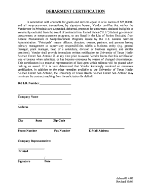 Debarment Certification Form