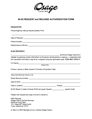 W-2G Request and Release Authorization Form