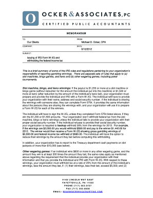 IRS Form W-2G Guidance for Gambling Winnings
