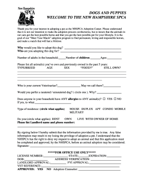 New Hampshire SPCA Dog Adoption Form