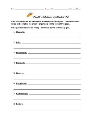 Weekly Academic Vocabulary Worksheet