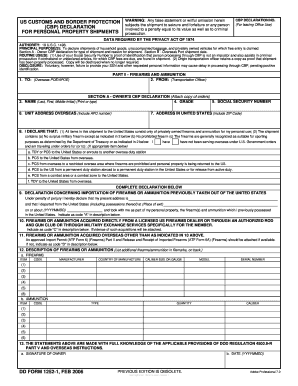 US CBP Firearms and Ammunition Declaration Form