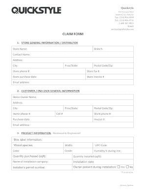 CLAIM FORM - Quickstyle