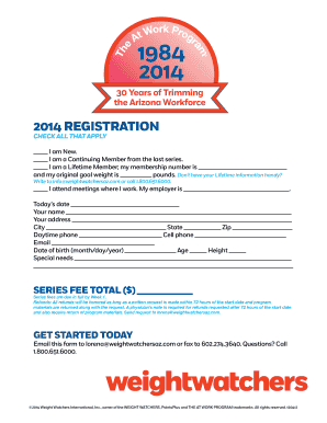 Weight Watchers At Work Program Registration Form