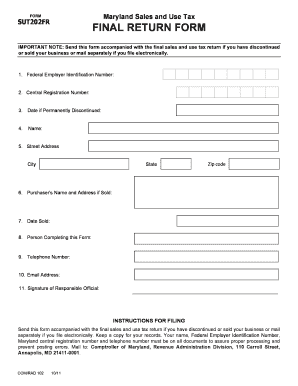 Maryland Sales and Use Tax Final Return Form