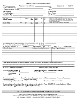 USDA Rural Development Prequalification Worksheet