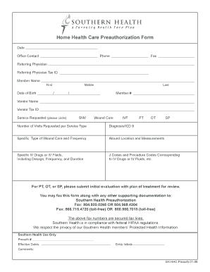 Home Health Care Preauthorization Form