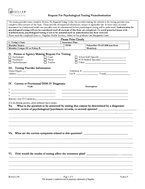 Request for Psychological Testing Preauthorization