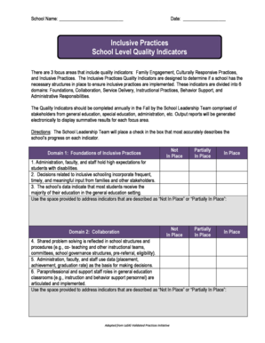 School Inclusive Practices Quality Indicators Form
