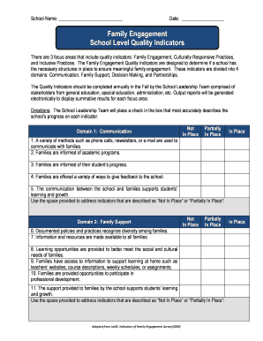 School Family Engagement Quality Indicators Form