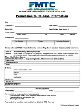 FMTC Transcript Release Form