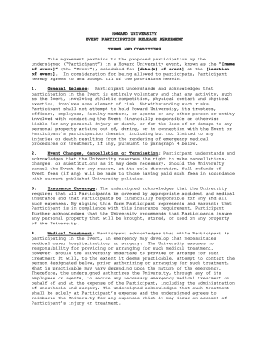 Howard University Event Participation Release Agreement