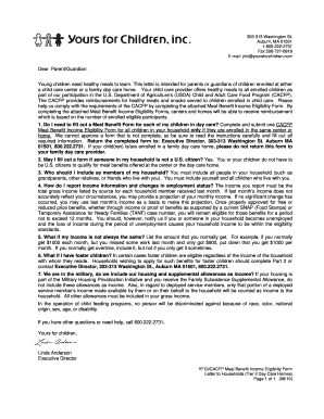CACFP Meal Benefit Income Eligibility Form