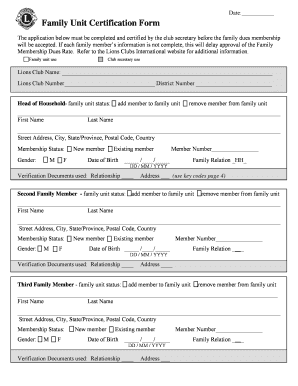 Family Unit Certification Form