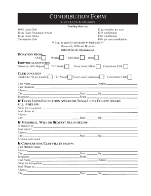 Texas Lions Foundation Contribution Form
