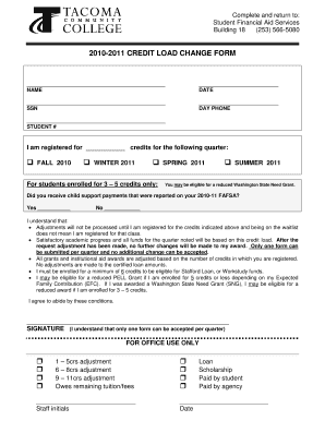 2010-2011 Credit Load Change Form