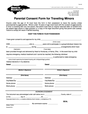 Form 2a Parental Consent Form for Traveling Minors - hth