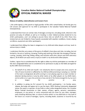 Canadian Native National Fastball Championships Parental Waiver