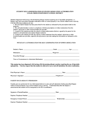 Student Self-Administration of EpiPen Medication Authorization