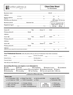 Client Data Sheet for Businesses