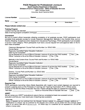 PACE Request for Professional Licensure