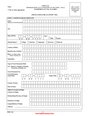 Singapore Entry Visa Application Form 14A