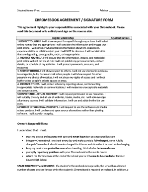 Fillable Online cchs camden schooldesk CHROMEBOOK AGREEMENT SIGNATURE ...