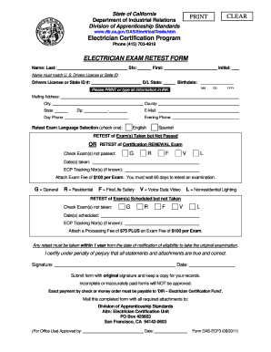 California Electrician Exam Retest Form