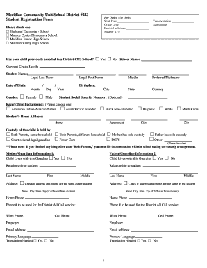 Meridian School District Student Registration Form