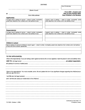 Ontario Form 33B.1 Answer and Plan of Care