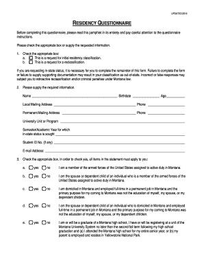 Montana Residency Questionnaire