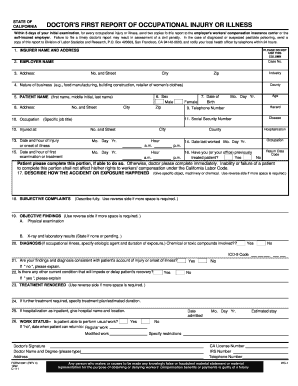 California Doctor's First Report of Occupational Injury or Illness