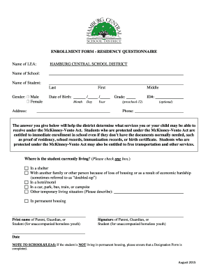 Enrollment Form - Residency Questionnaire