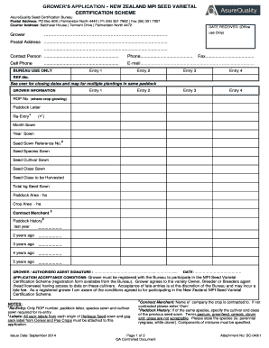 New Zealand MPI Seed Varietal Certification Application