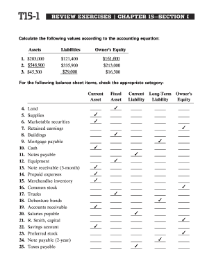 Accounting Balance Sheet Exercises