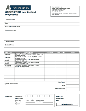 New Zealand AsureQuality Order Form