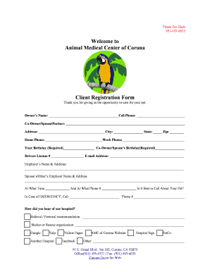 Animal Medical Center Client Registration Form