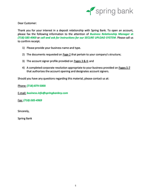 Spring Bank Business Account Application