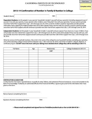 California Institute of Technology Financial Aid Form