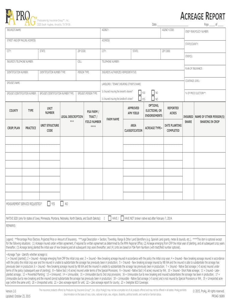 Fillable Online 16069AcreageReport 2014Final ARSFORMpdf Fax Email Print