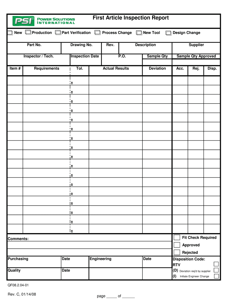 First Article Inspection Report Template Excel Fill Online, Printable